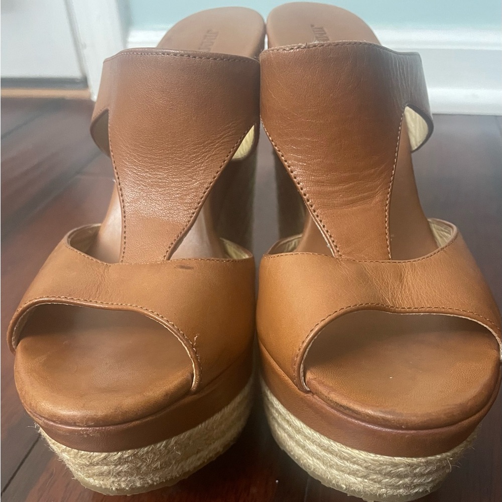 Jimmy Choo Brown Leather Wedge Sandals